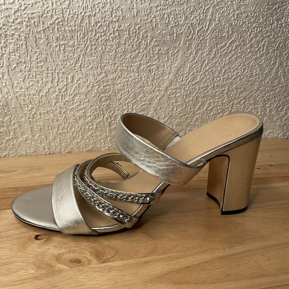 Karl Lagerfeld Cambrie Women's Silver Daisy Chains Block Heel Sandals Paris  11M - Picture 1 of 12